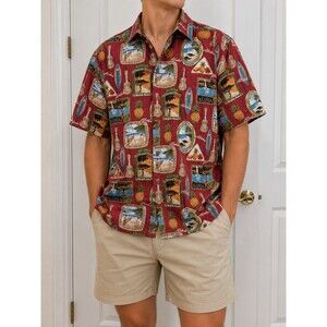Hawaii Station Made in Hawaii Men's Aloha Hawaiian Shirt Red Tropical